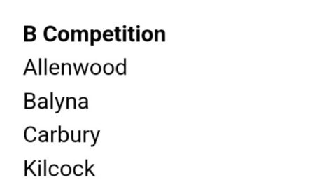 Draft Gradings for the u23 “The Westgrove Clane” Kildare Championship