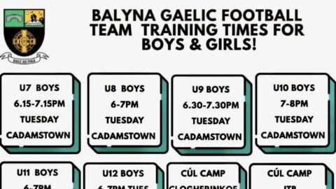 Balyna LGFA and Balyna GAA Training Time and Days